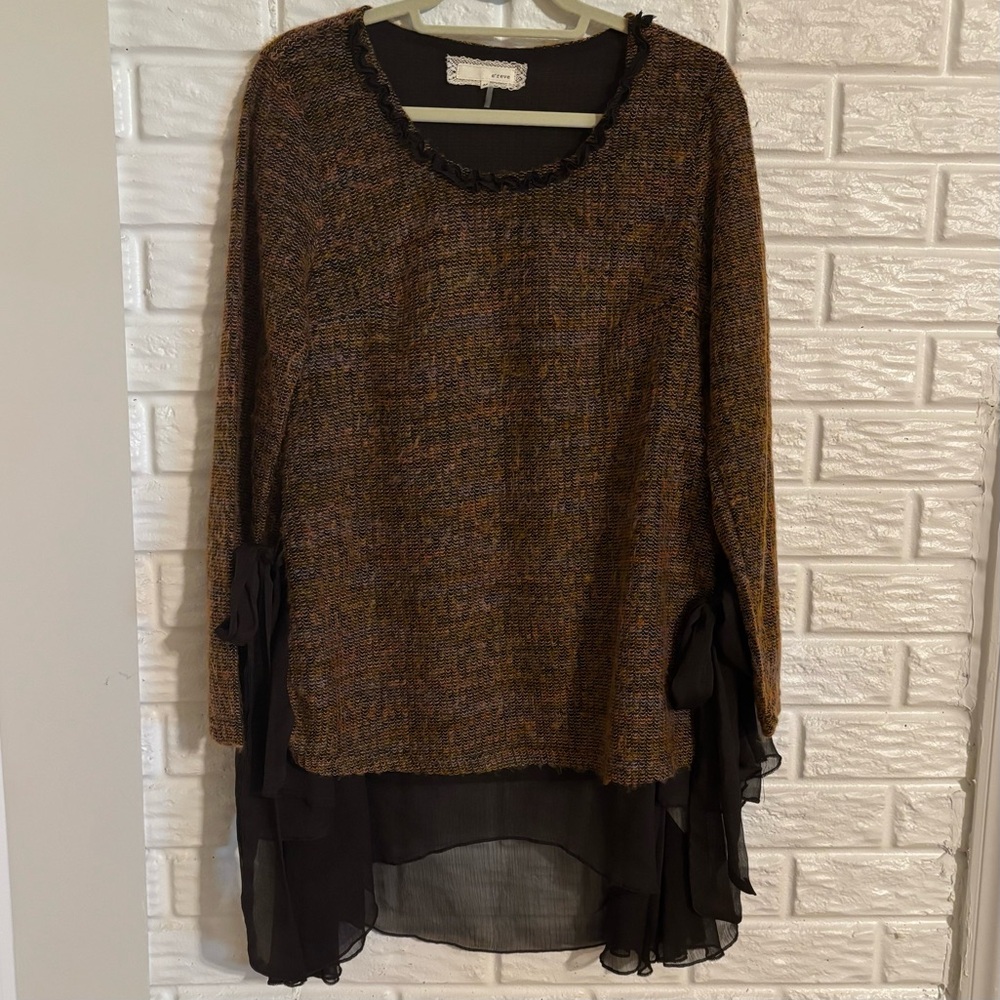 A’Reve Anthropologie Brown Sweater with Sheer Bows